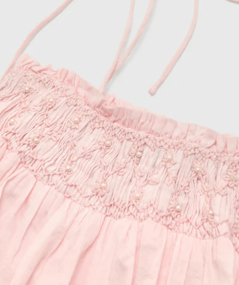 Tween June Embroidered Pearl Smocked Top - CAKEWISH