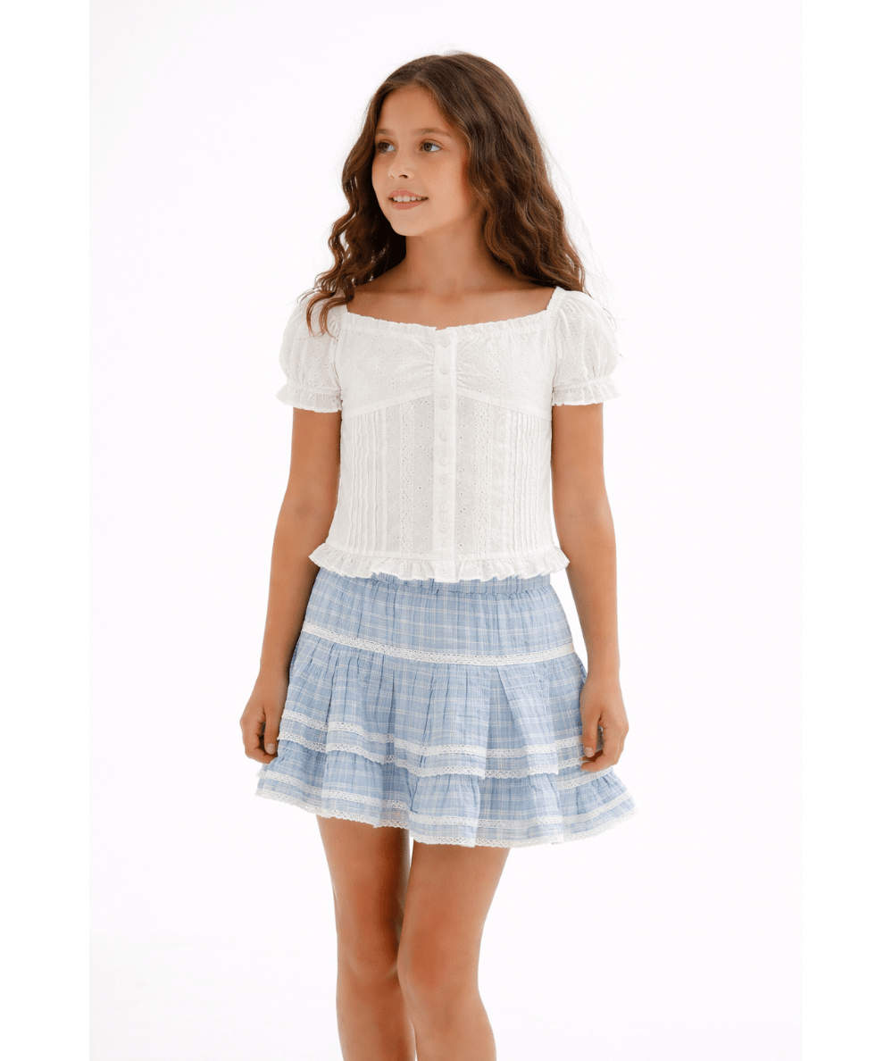 Tween Katrina Blue Plaid Tiered Skirt - CAKEWISH