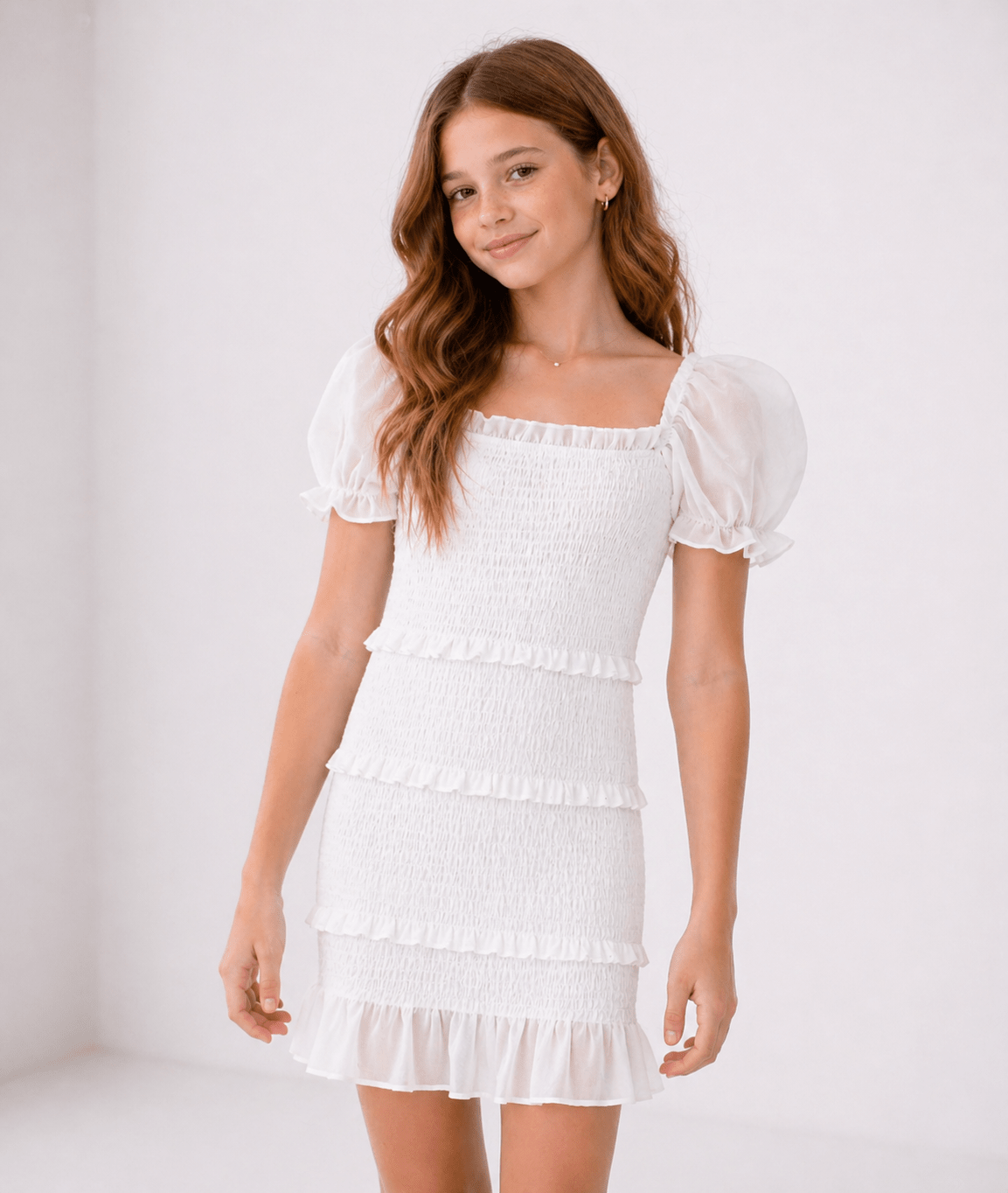 Tween Laila Dobby Check Smocked Dress - CAKEWISH