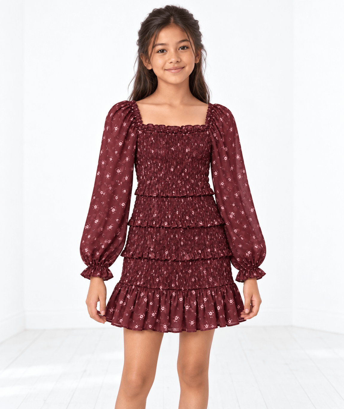 Tween Laila Long Sleeve Floral Print Dress - CAKEWISH