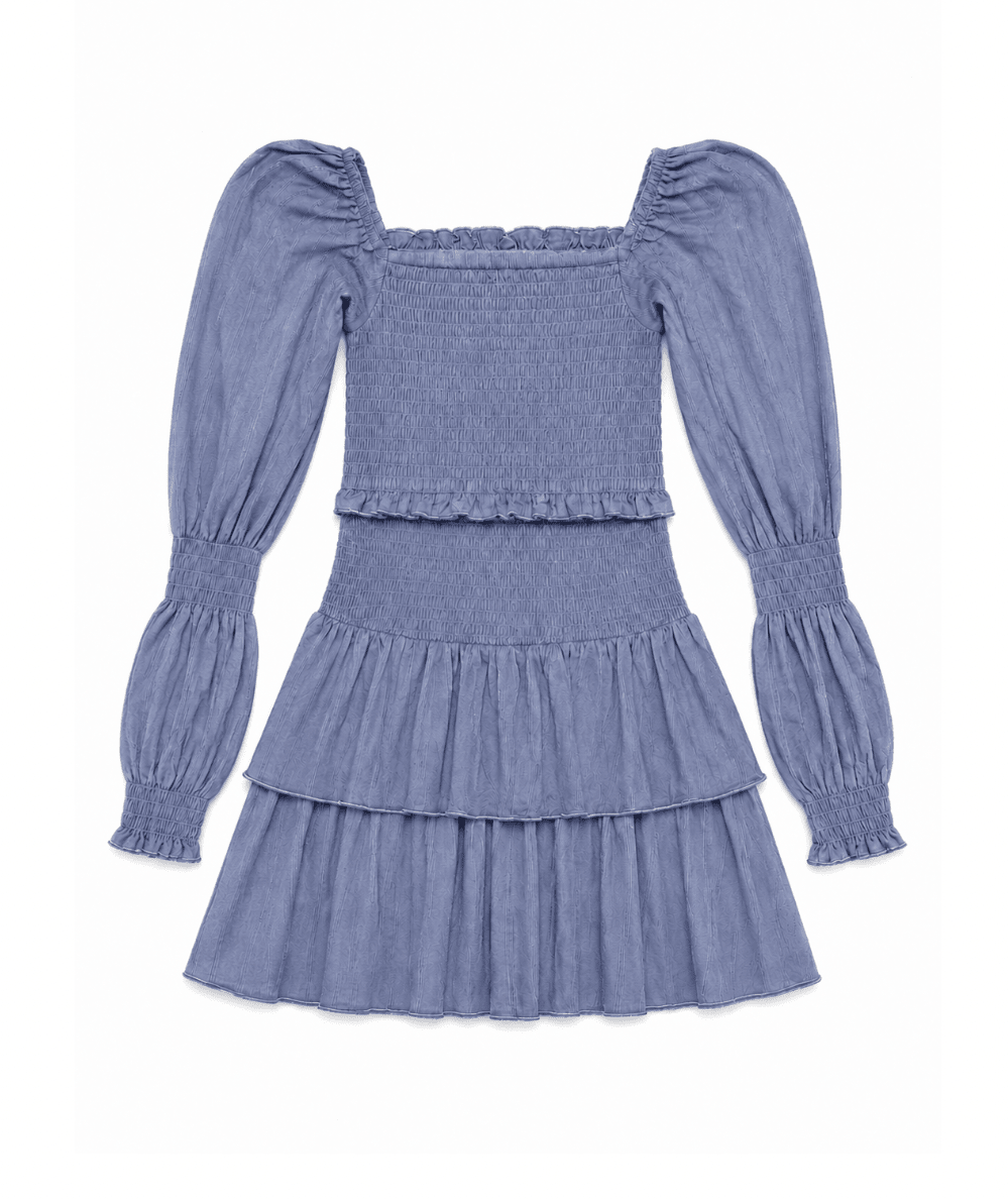 KatieJ NYC Tween Lainey Long Sleeve Solid Dress in Mystic Blue- CAKEWISH