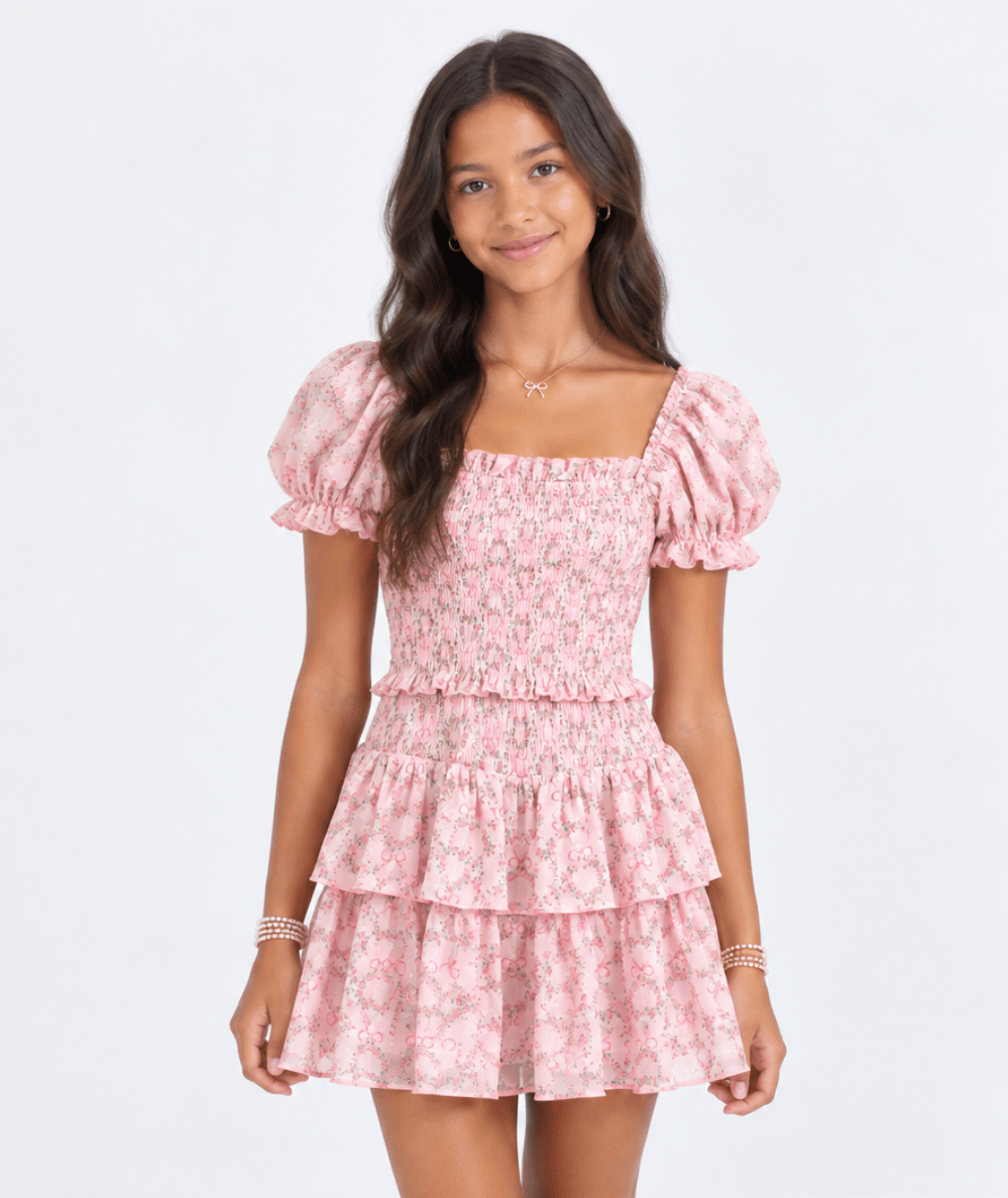 Tween Lainey Pink Sweetheart Floral Dress - CAKEWISH