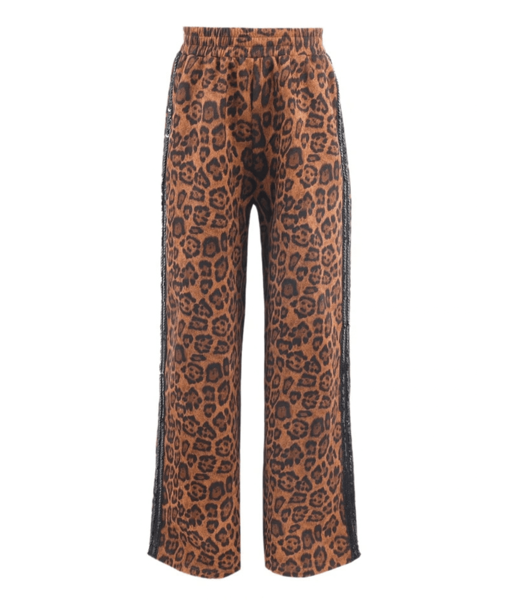 Lola and the Boys Tween Leopard Print Track Pants with black sequin side stripes - CAKEWISH