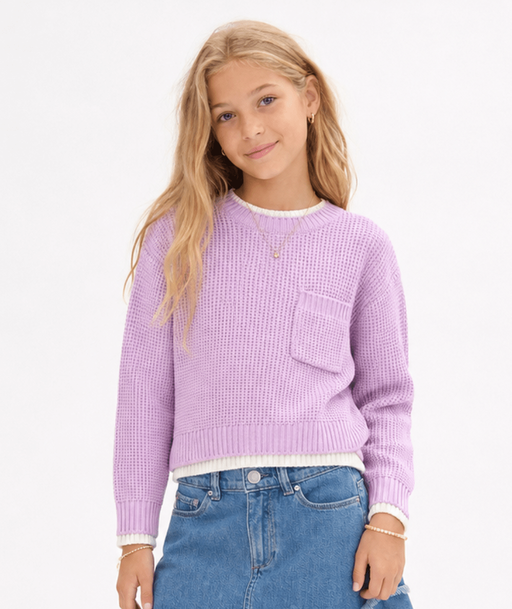 Tween Lilac Contrast Trim Sweater - CAKEWISH
