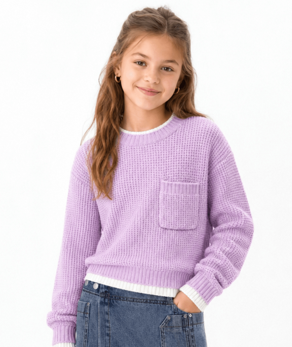 Tween Lilac Contrast Trim Sweater - CAKEWISH