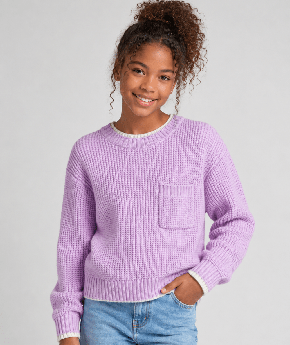 Tween Lilac Contrast Trim Sweater - CAKEWISH