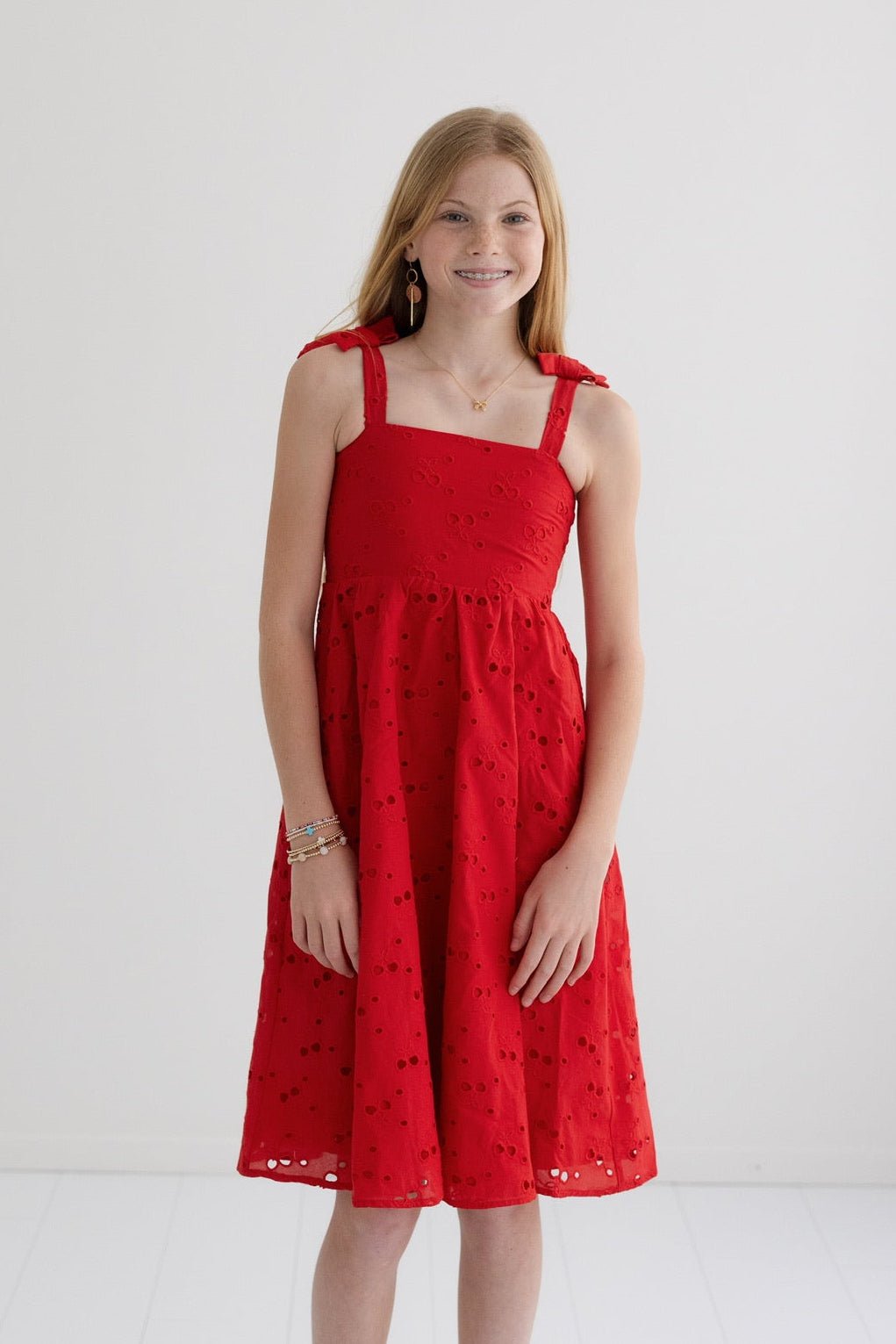 eyelet dress red Tween Little Charolette Eyelet Dress