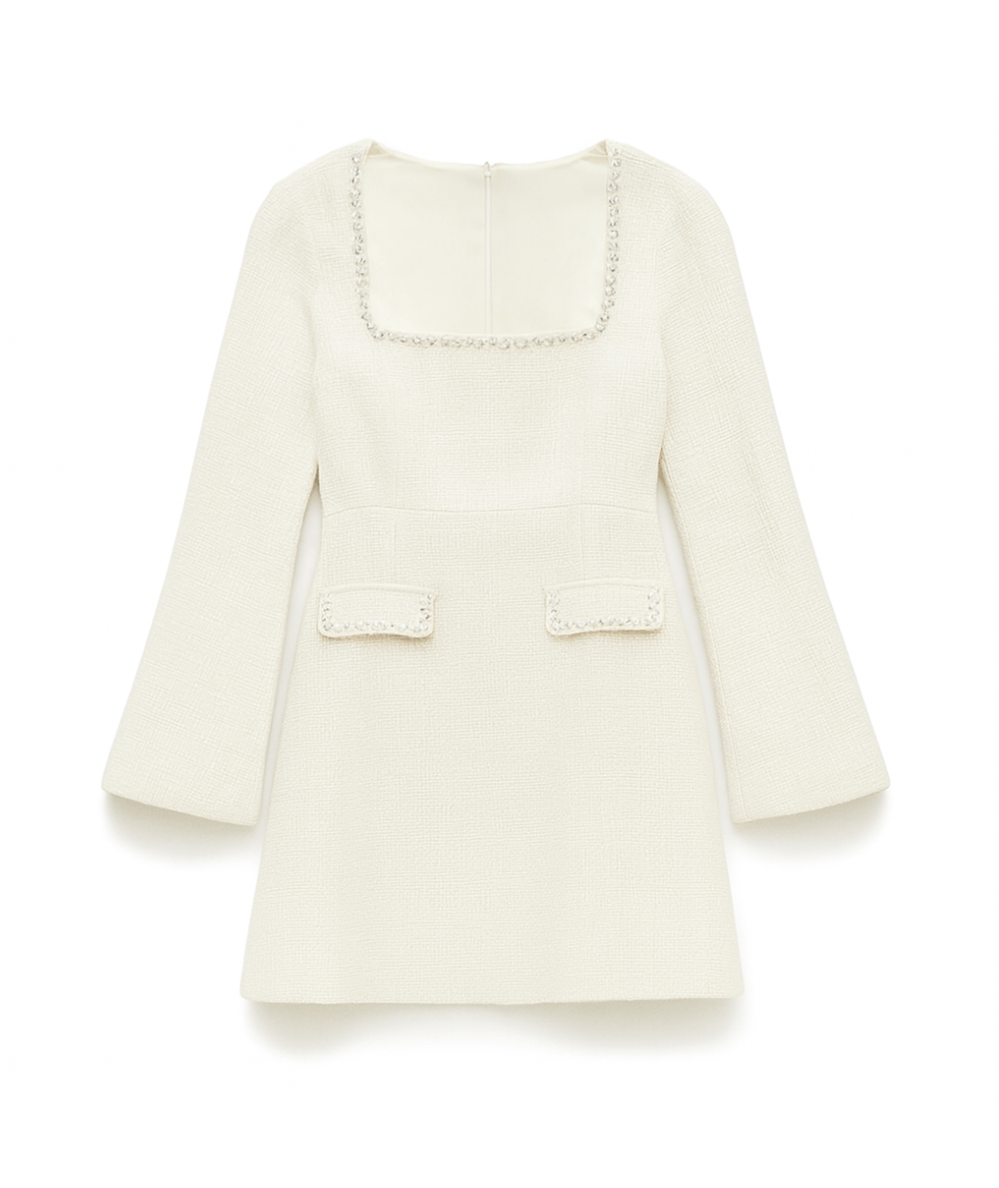 Katie J NYC Christine Dress in Ivory Boucle