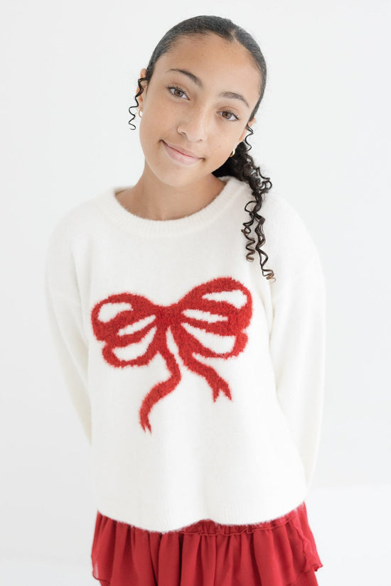 Tween Maggie Glitter Bow Sweater - CAKEWISH