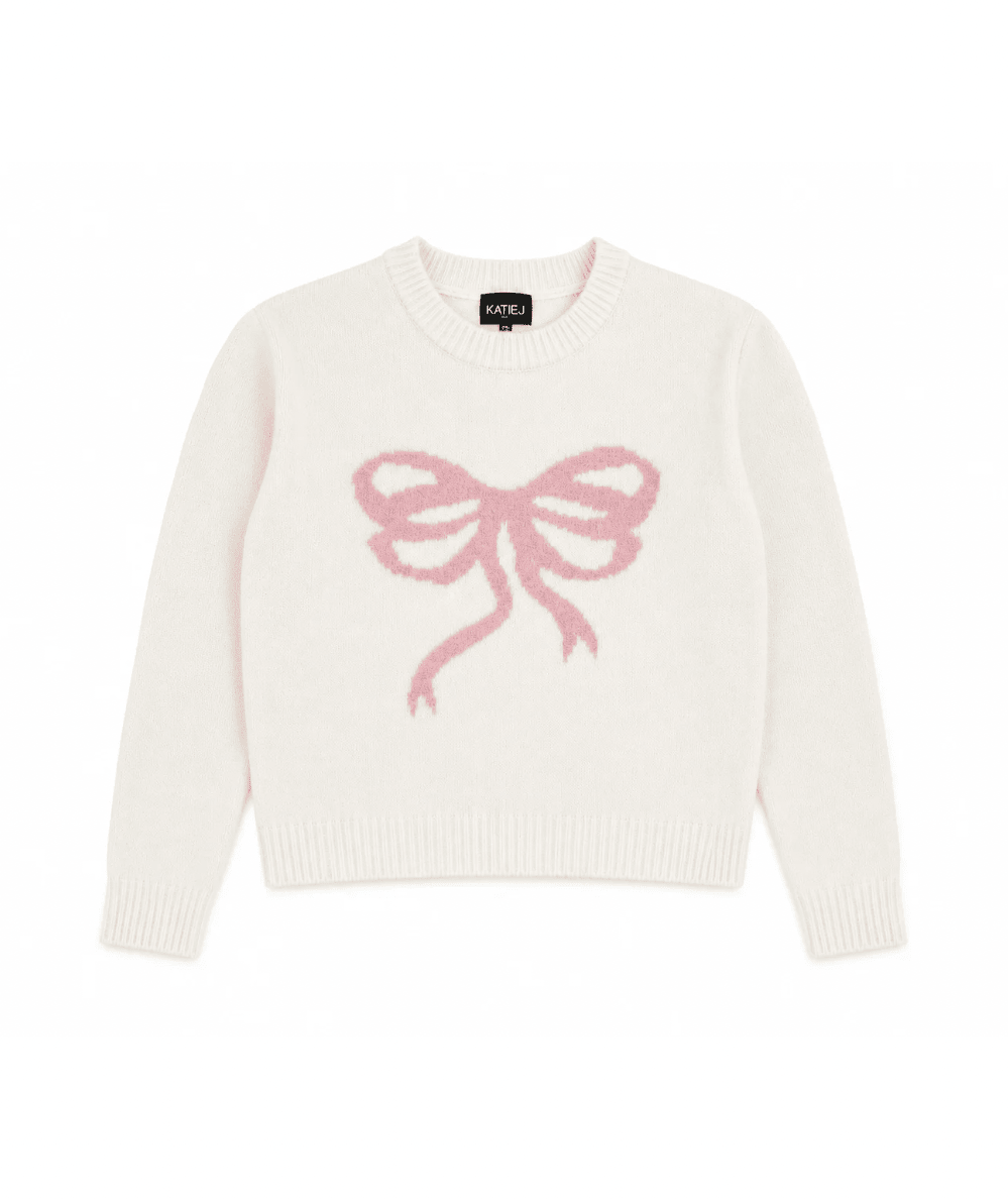 Tween Maggie Sweater in Ivory with Pink Bow - CAKEWISH