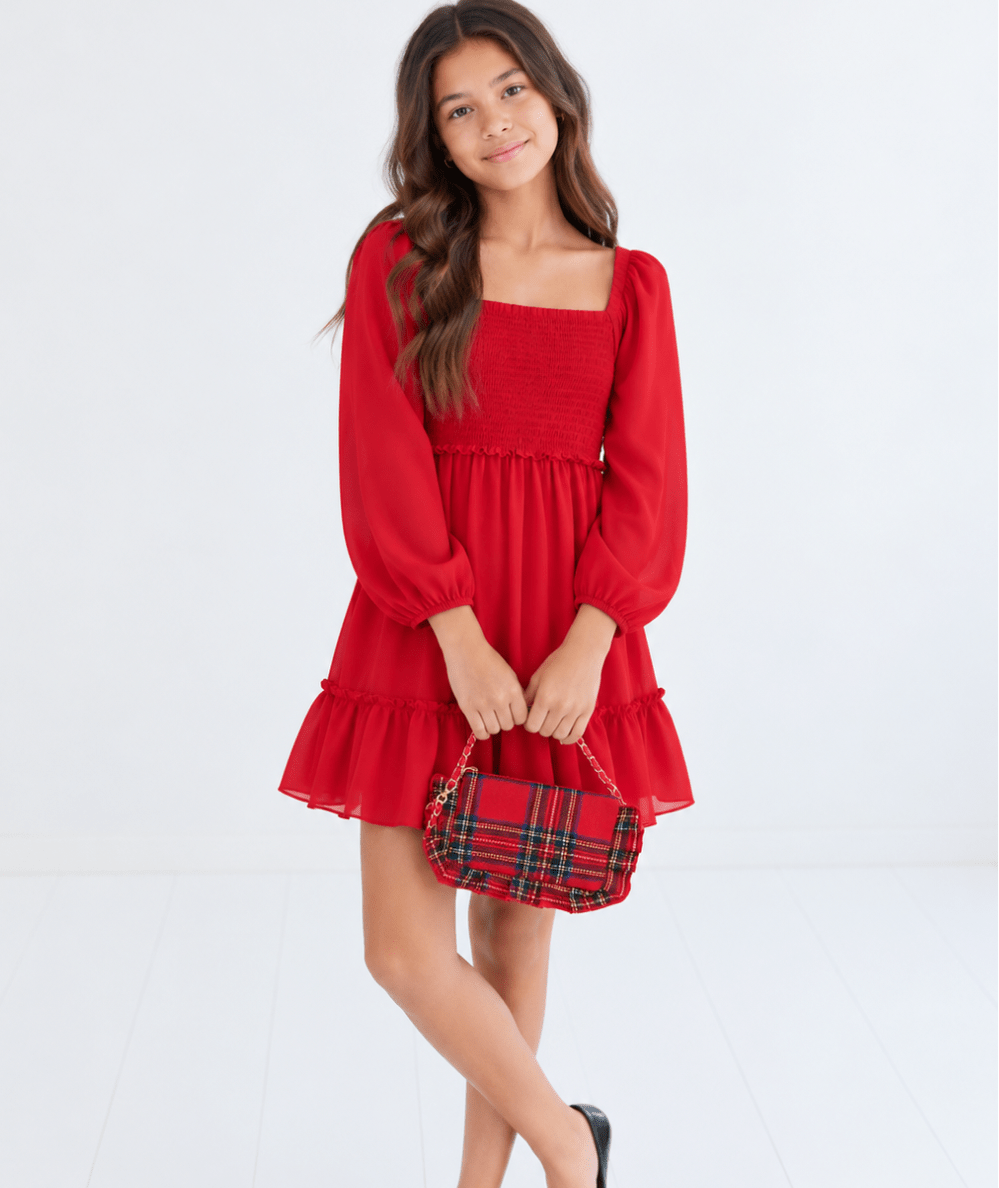 Tween Molly Long Sleeve Silky Georgette Dress - CAKEWISH