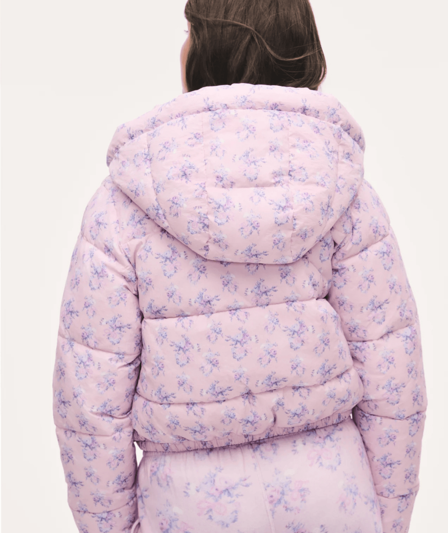 Tween Moore Floral Hooded Puffer Jacket in Iced Mauve - CAKEWISH
