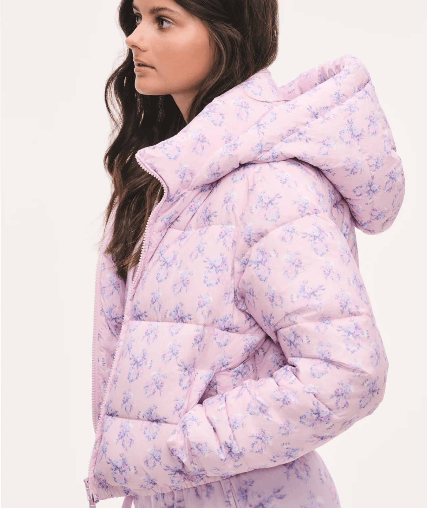 Tween Moore Floral Hooded Puffer Jacket in Iced Mauve - CAKEWISH