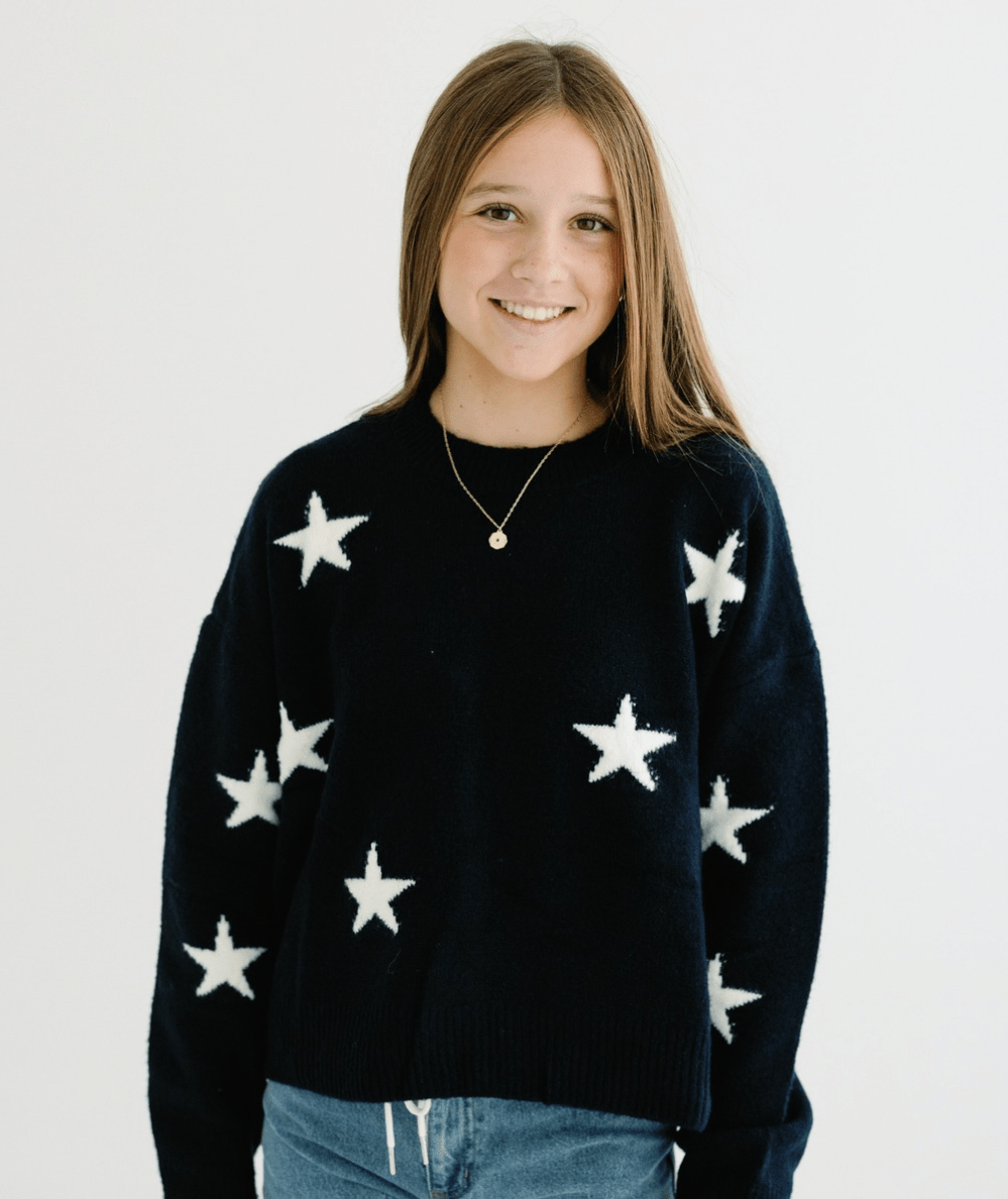 Tween Navy Star Knit Sweater - CAKEWISH