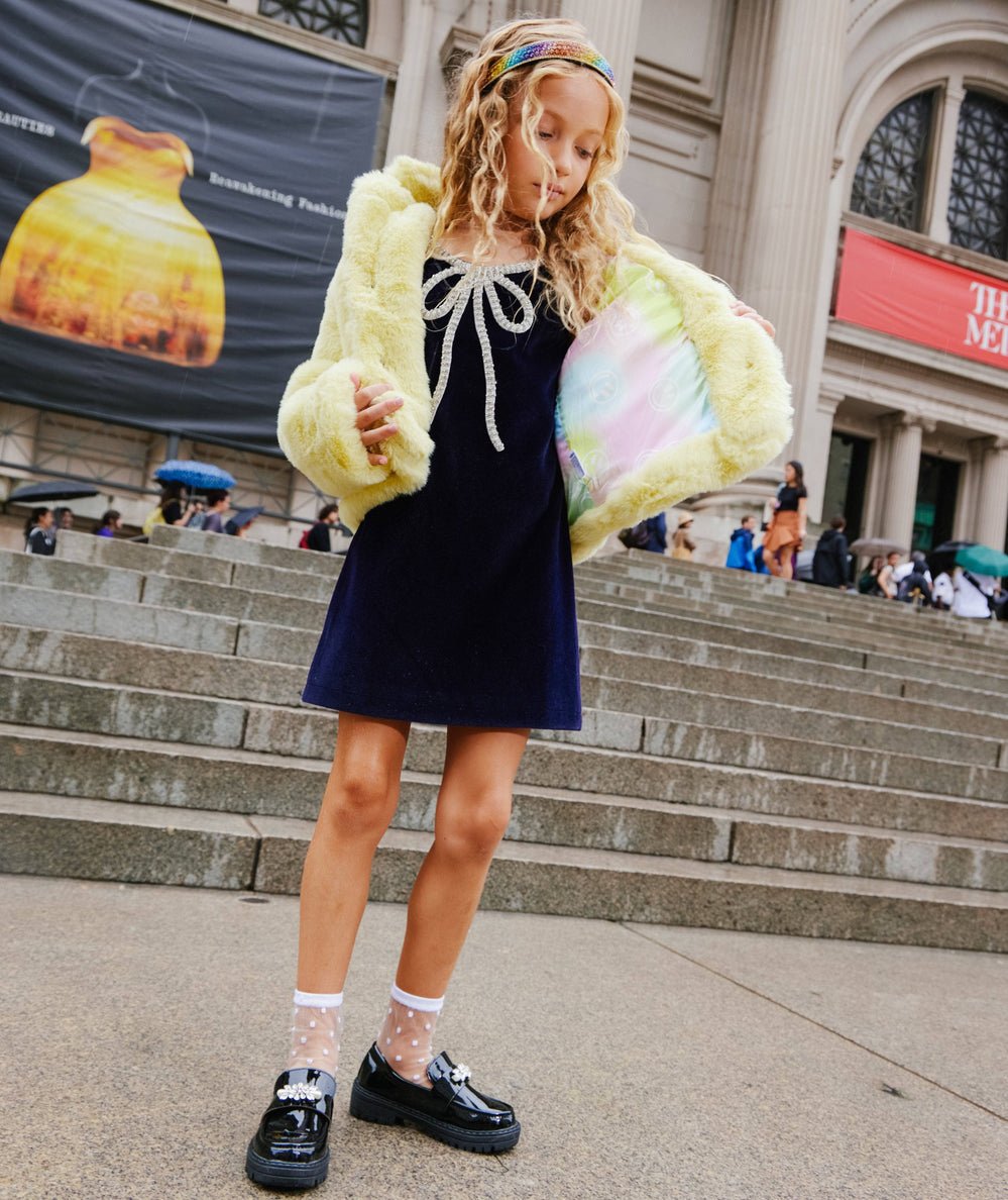 Tween Navy Velvet Bow Princess Dress, alternate view 2, by Lola and the Boys - CAKEWISH