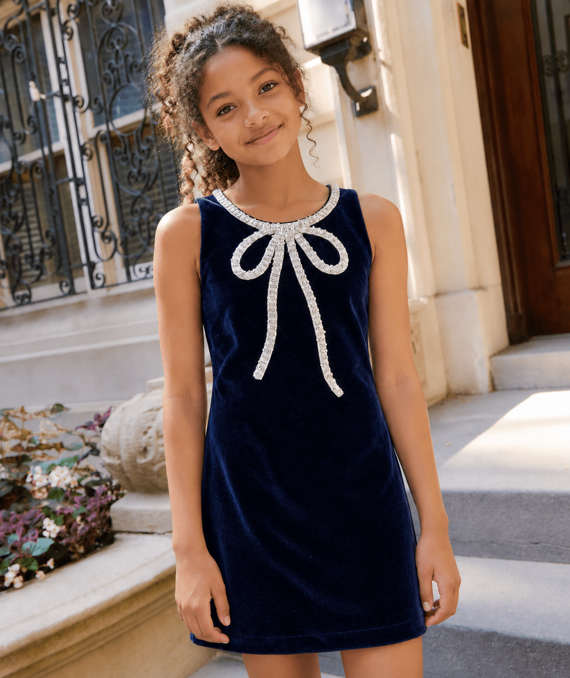 Tween Navy Velvet Bow Princess Dress - CAKEWISH