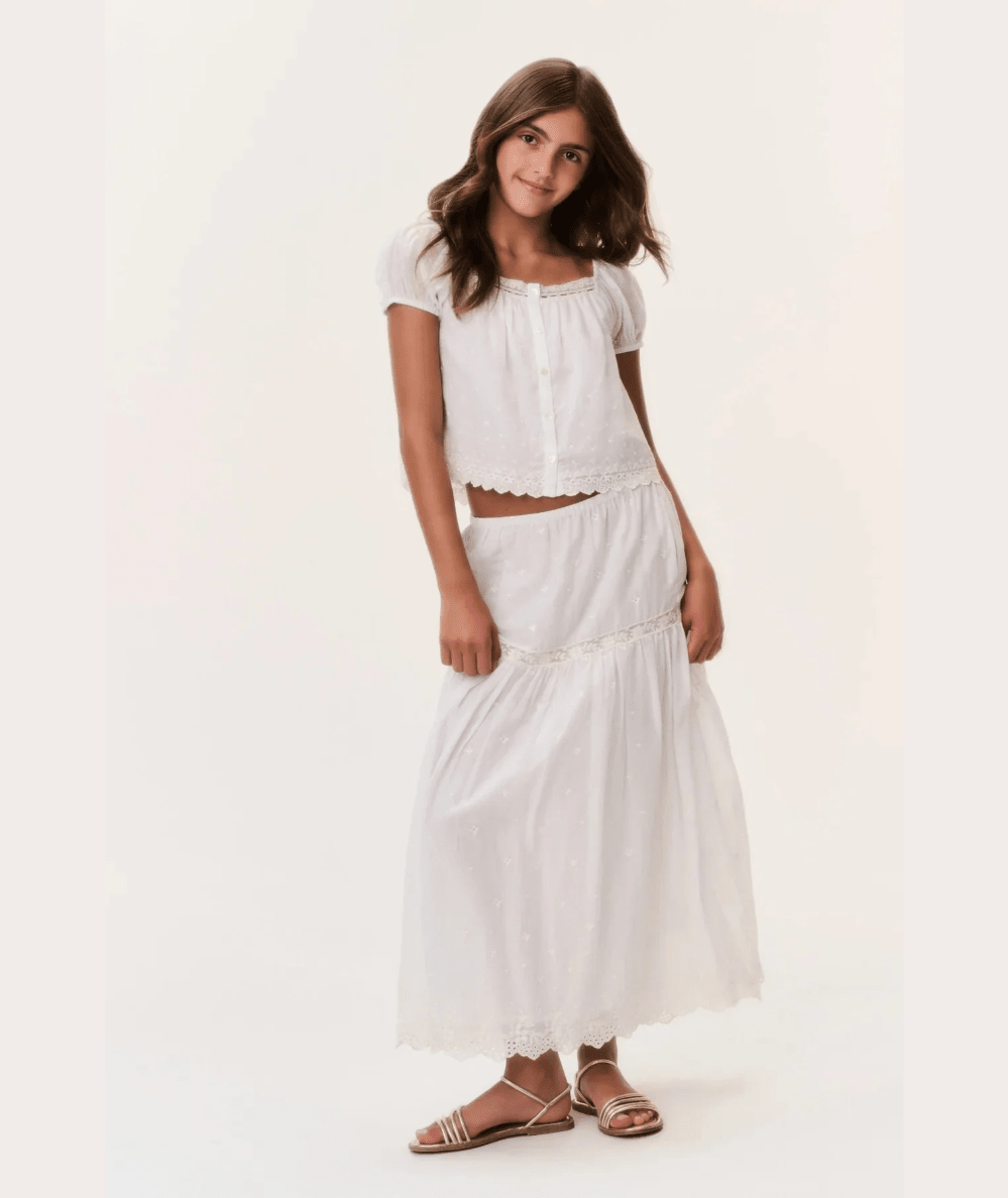 LoveShackFancy Tween Norael Cotton Lace Maxi Skirt in White, 100% cotton - CAKEWISH