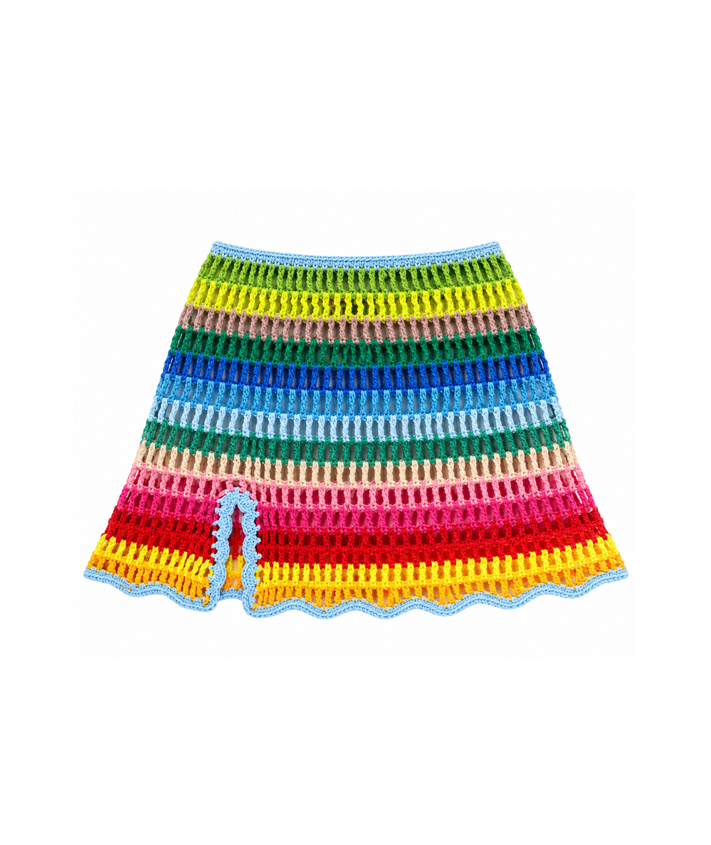 Tween Palmer Crochet Mini Skirt in Rainbow by KatieJ NYC with rainbow stripe crochet - CAKEWISH.