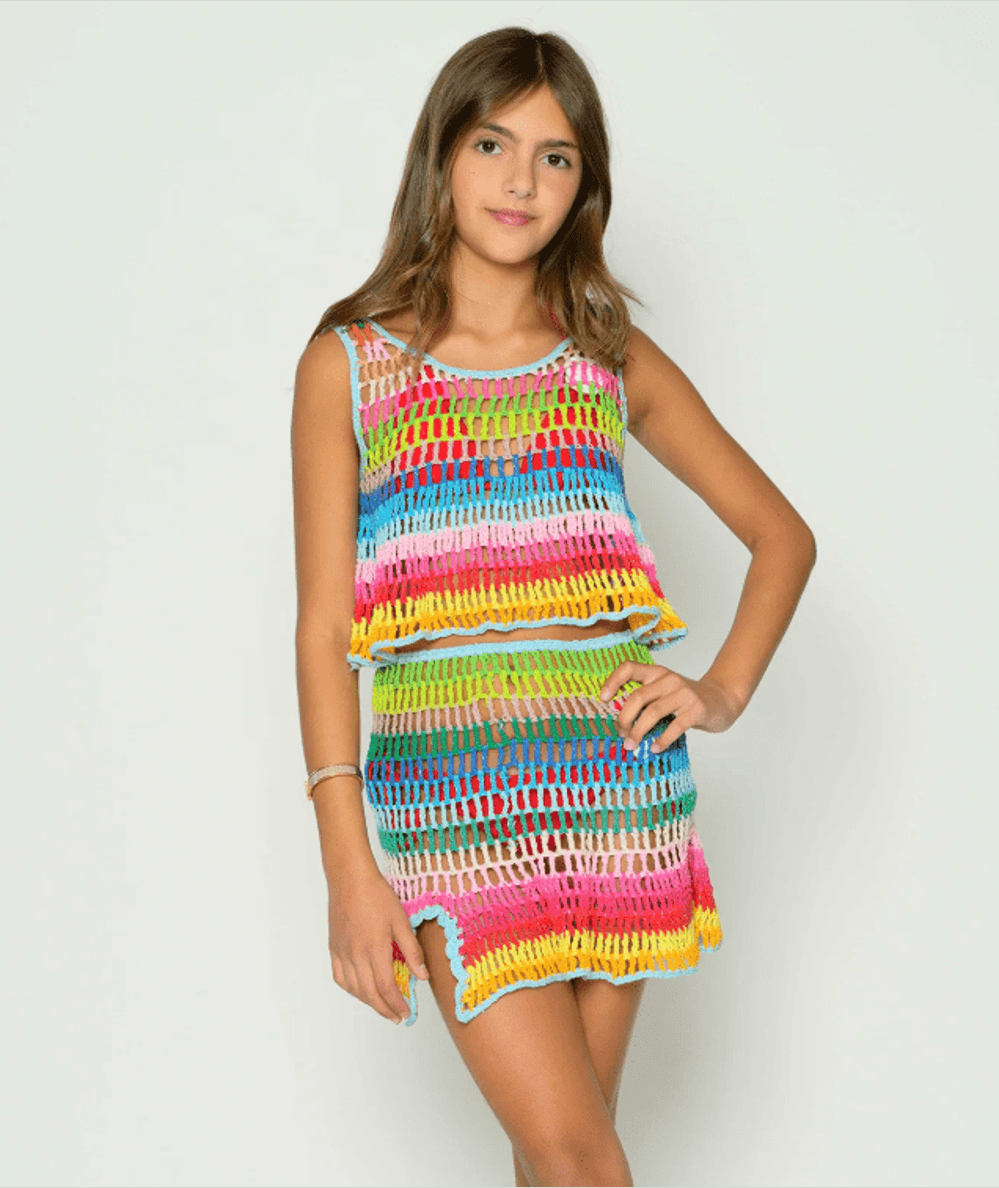 Tween Palmer Crochet Tank in Rainbow by KatieJ NYC with rainbow stripe crochet - CAKEWISH.