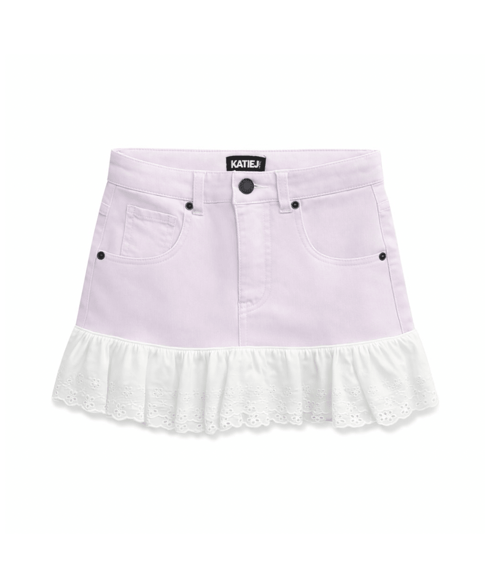 Tween Positano Eyelet Ruffle Denim Skirt - CAKEWISH