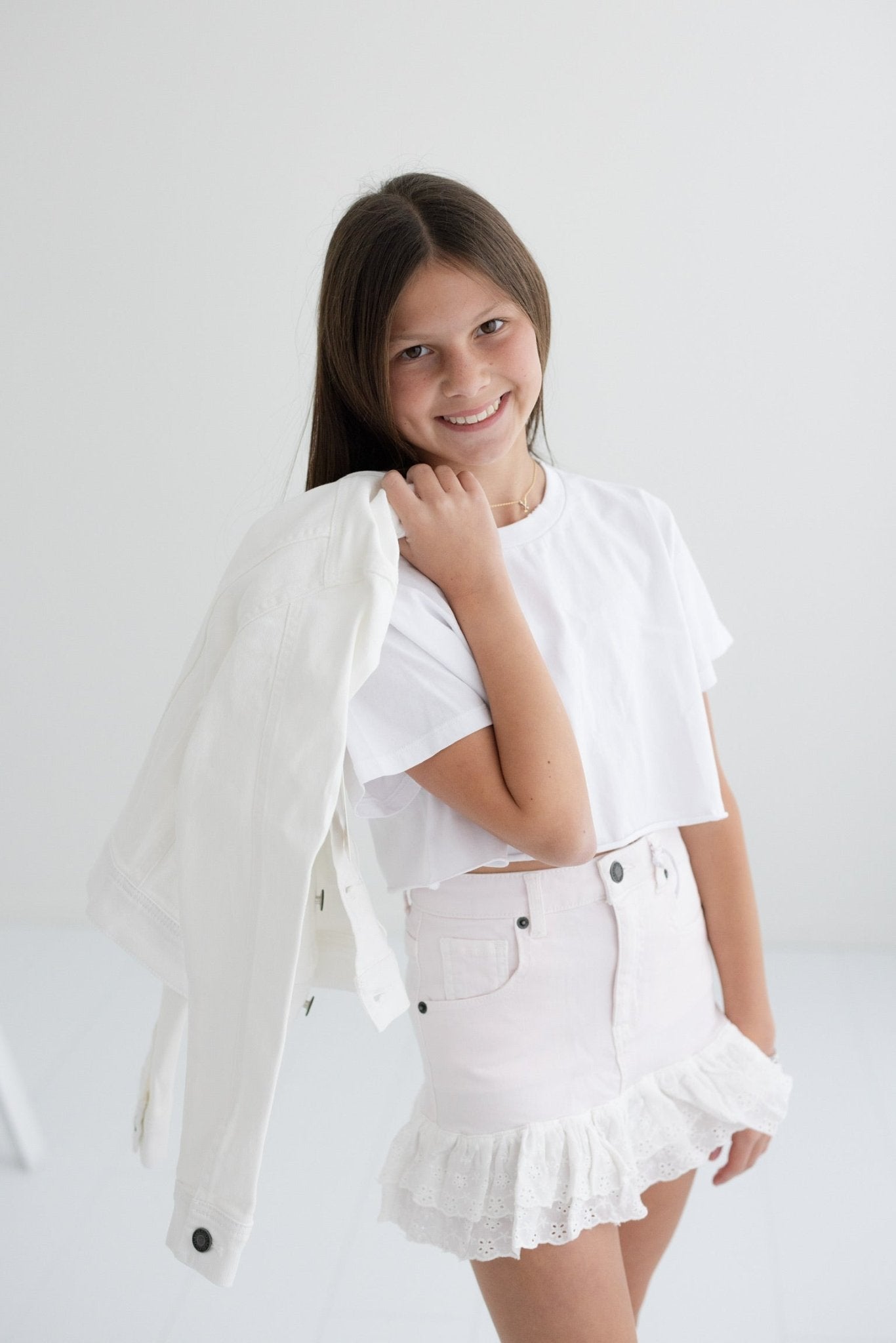 Tween Positano Eyelet Ruffle Denim Skirt - CAKEWISH