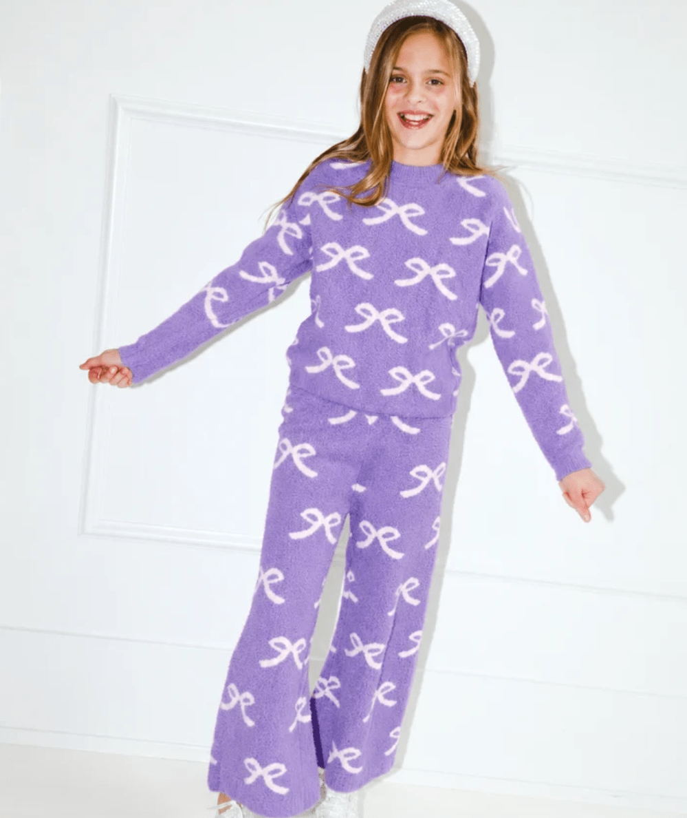 Tween Pretty Bows Lavender Fuzzy Knit Set by Lola and the Boys - CAKEWISH