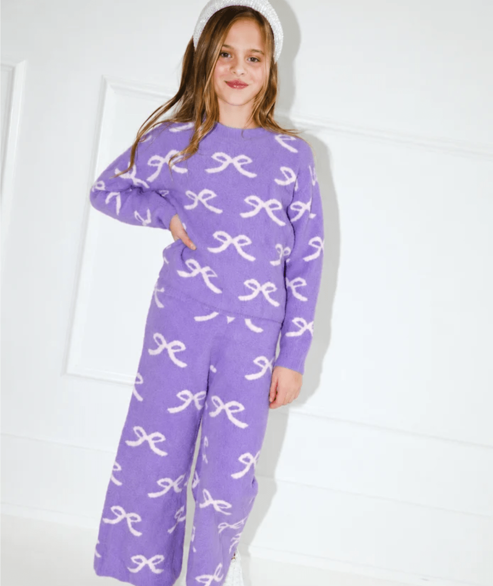 Tween Pretty Bows Lavender Fuzzy Knit Set, alternate view 2, by Lola and the Boys - CAKEWISH