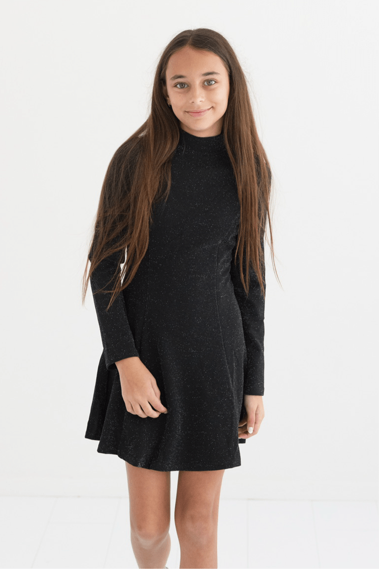 Tween Priscilla Sparkle High Neck Long Sleeve Dress - CAKEWISH