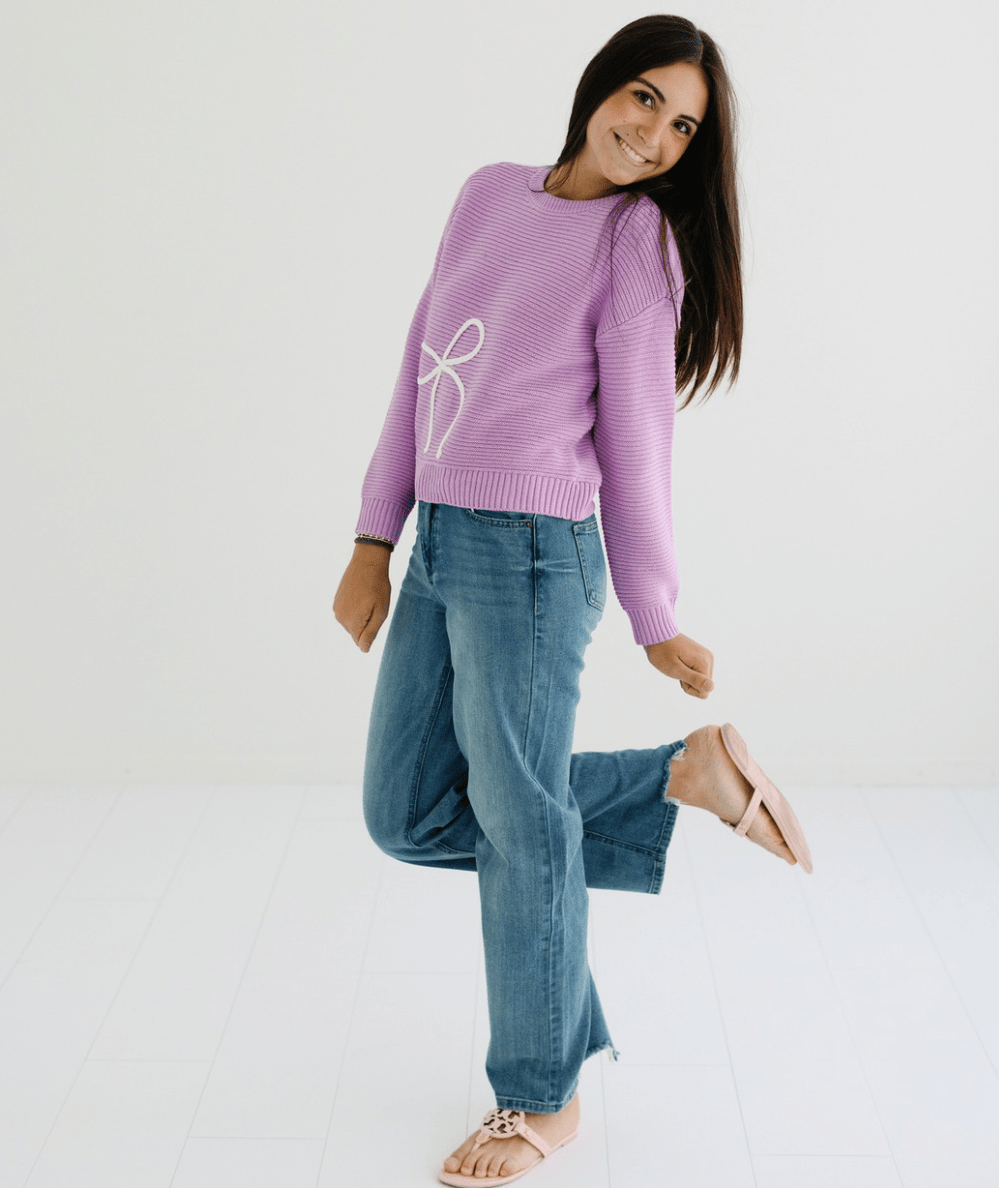 Tween Purple Glaze Bow Sweater - CAKEWISH