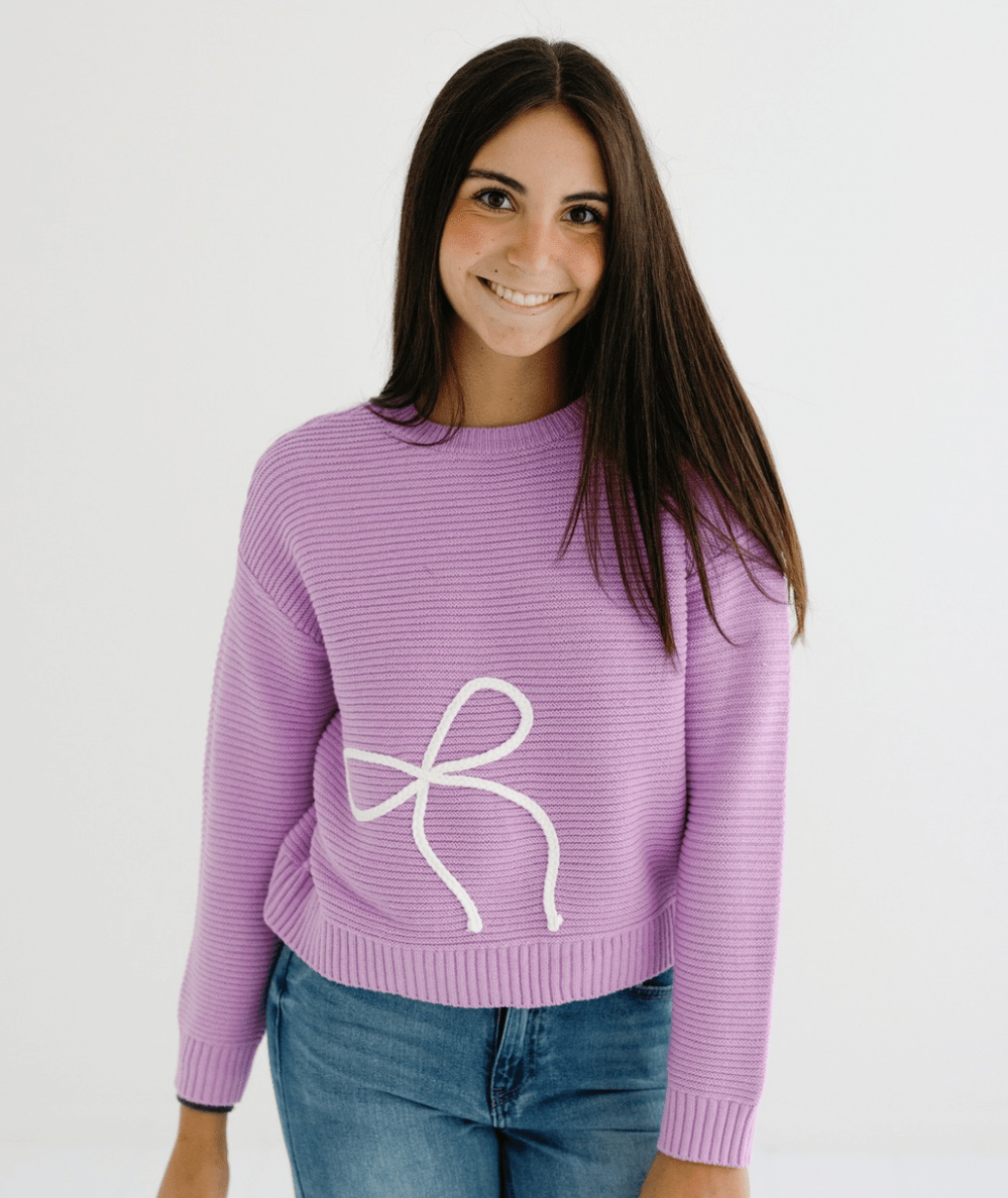 Tween Purple Glaze Bow Sweater - CAKEWISH