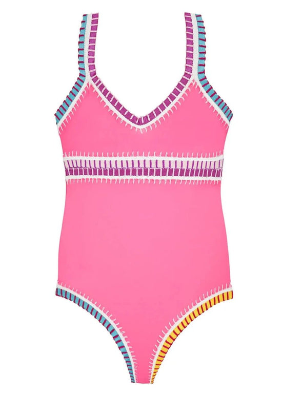Tween Rainbow Embroidered Pink One - Piece - CAKEWISH