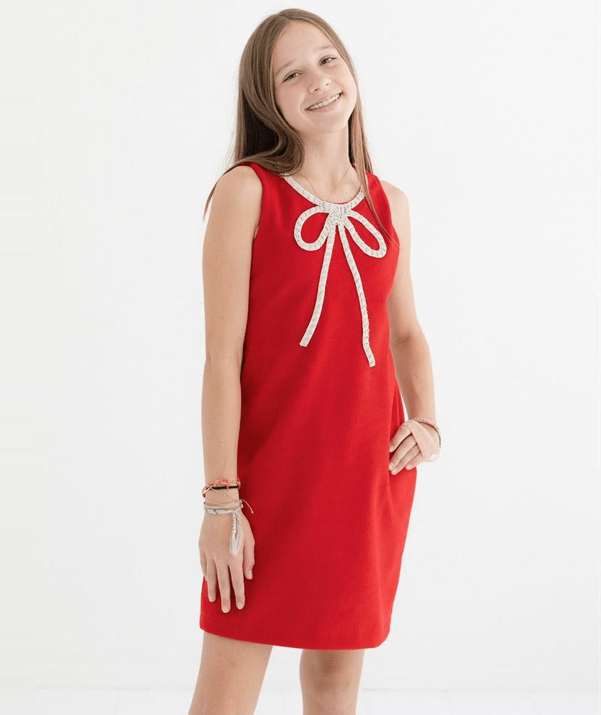 Tween model in the Lola and the Boys Tween Red Velvet Bow Princess Dress - CAKEWISH