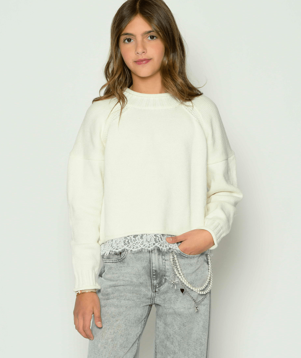 Tween Reid Lace Trim Sweater - CAKEWISH