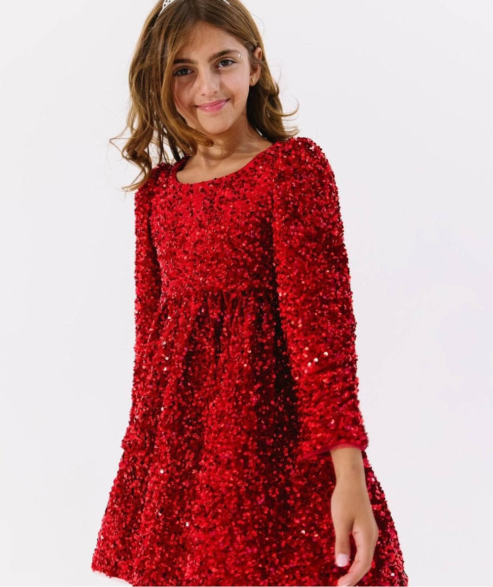 Red sequin holiday party dress for tween girls by Lola and the Boys - CAKEWISH