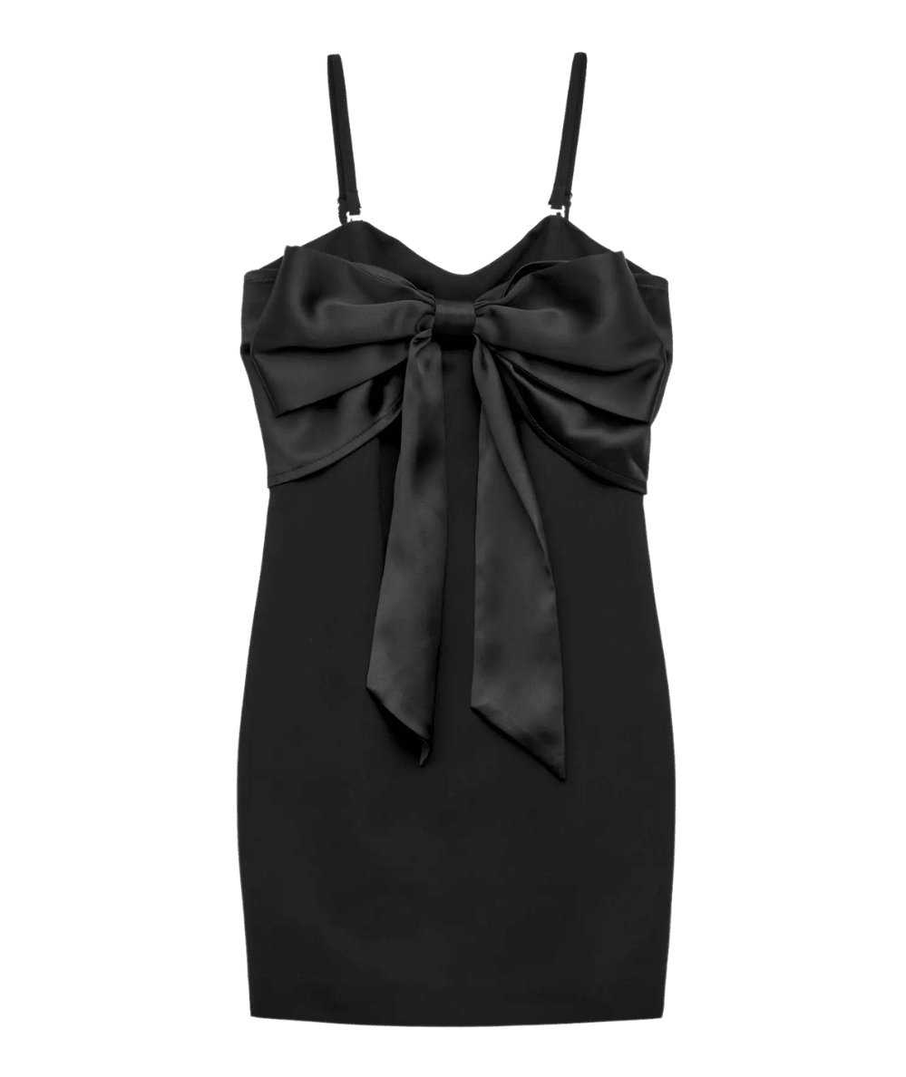 KatieJ NYC Tween Shayla Bow Dress in Black with oversized statement bow - CAKEWISH