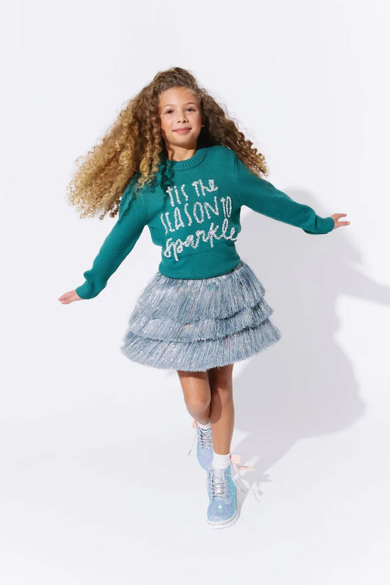 Tween Silver Shimmer Tinsel Party Skirt - CAKEWISH