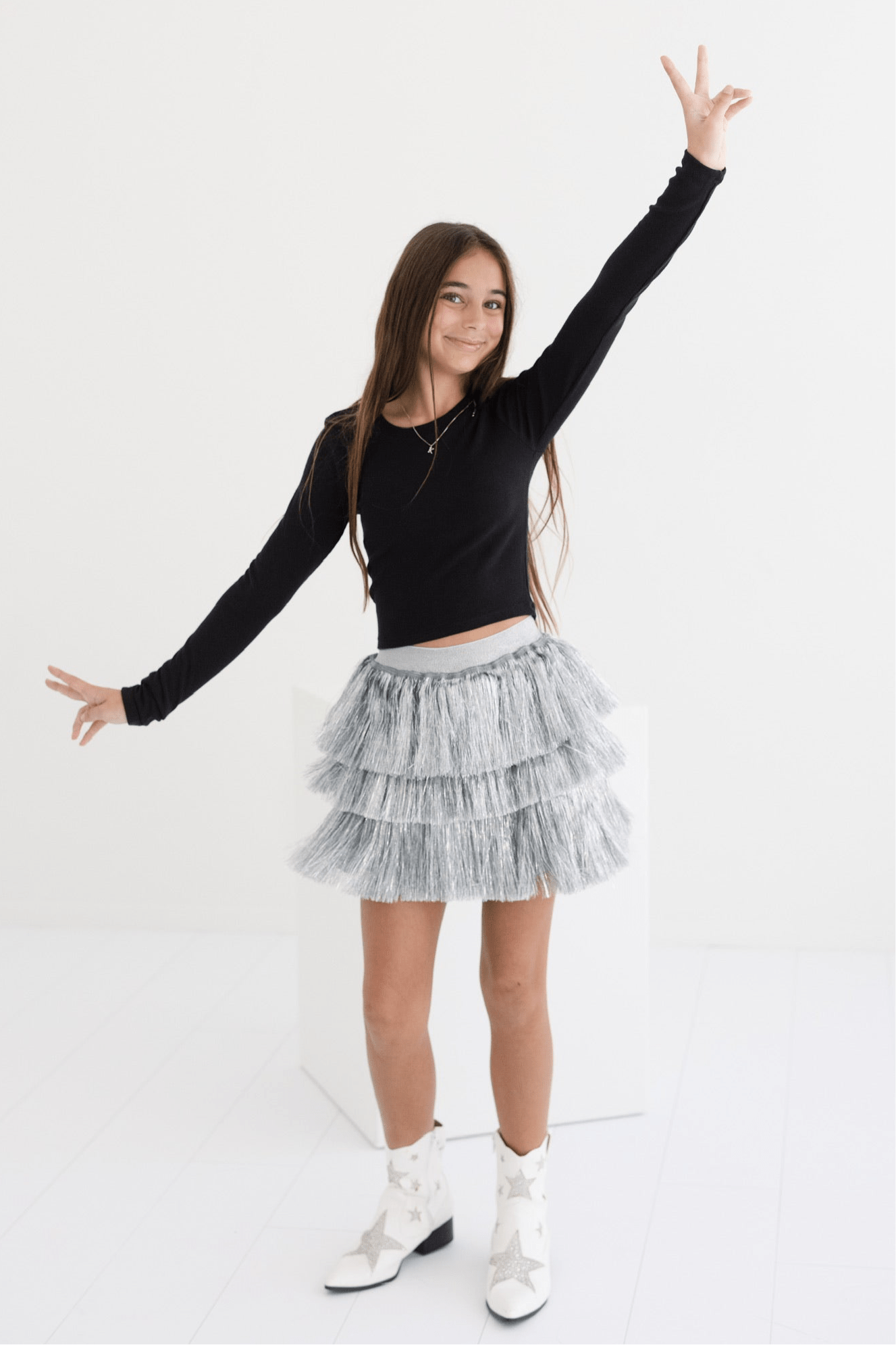 Tween Silver Shimmer Tinsel Party Skirt - CAKEWISH