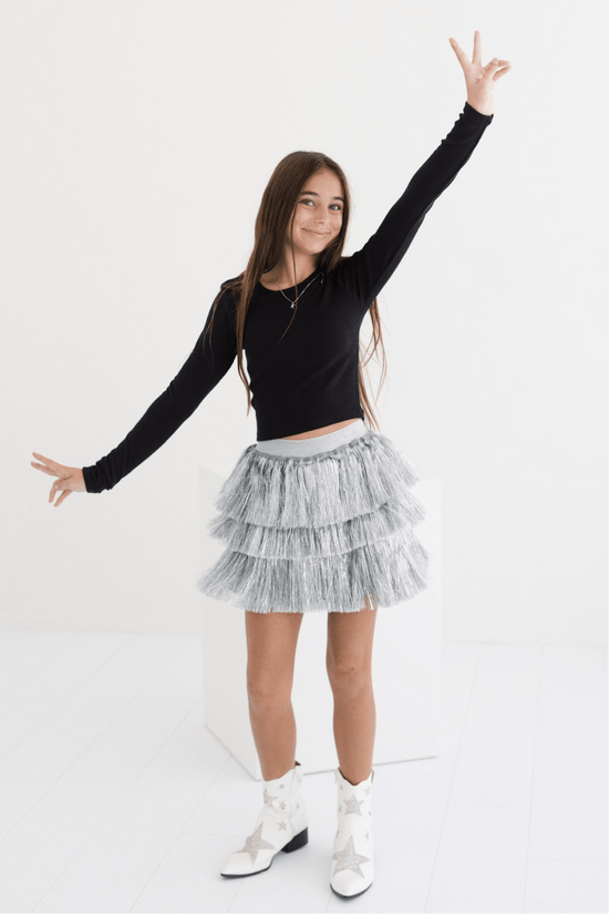 Tween Silver Shimmer Tinsel Party Skirt - CAKEWISH