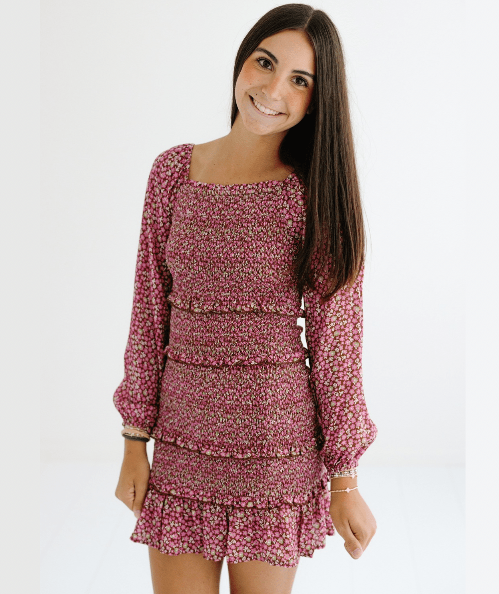 Tween Smocked Long Sleeve Floral Dress - CAKEWISH