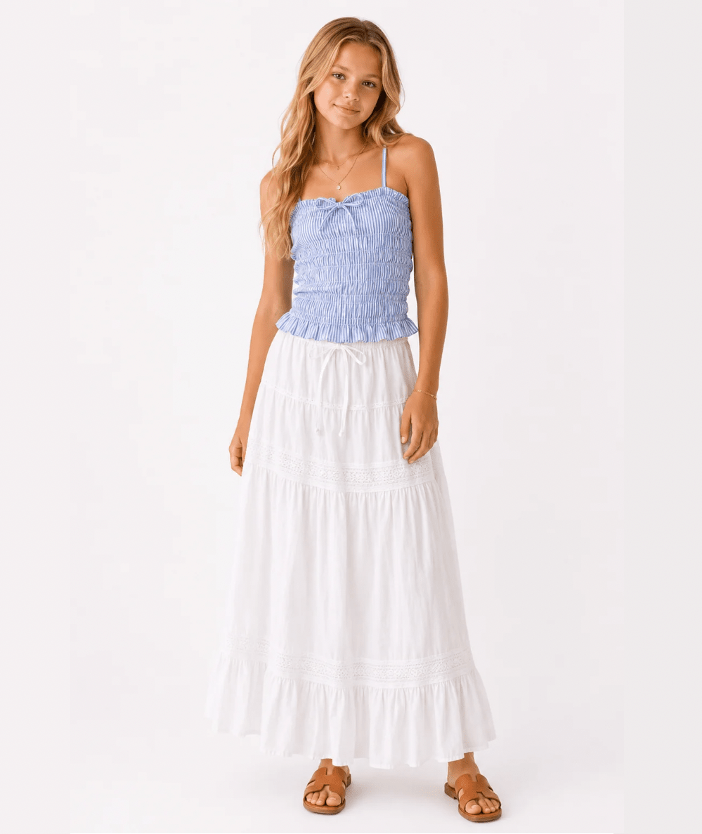 Tween Sofie Tiered Maxi Skirt – Everyday Summer White - CAKEWISH