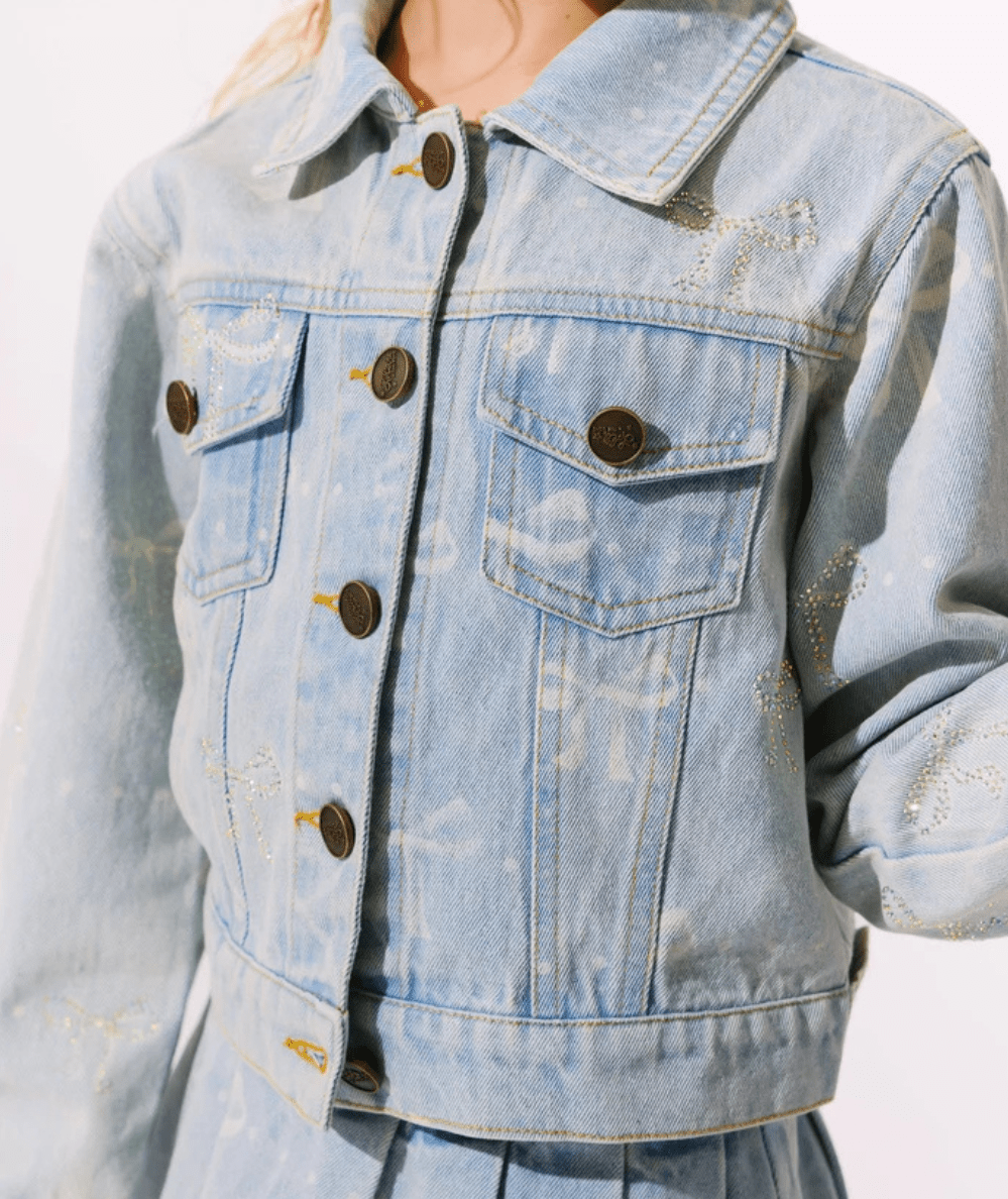 Tween Sparkle Bows Denim Jacket - CAKEWISH