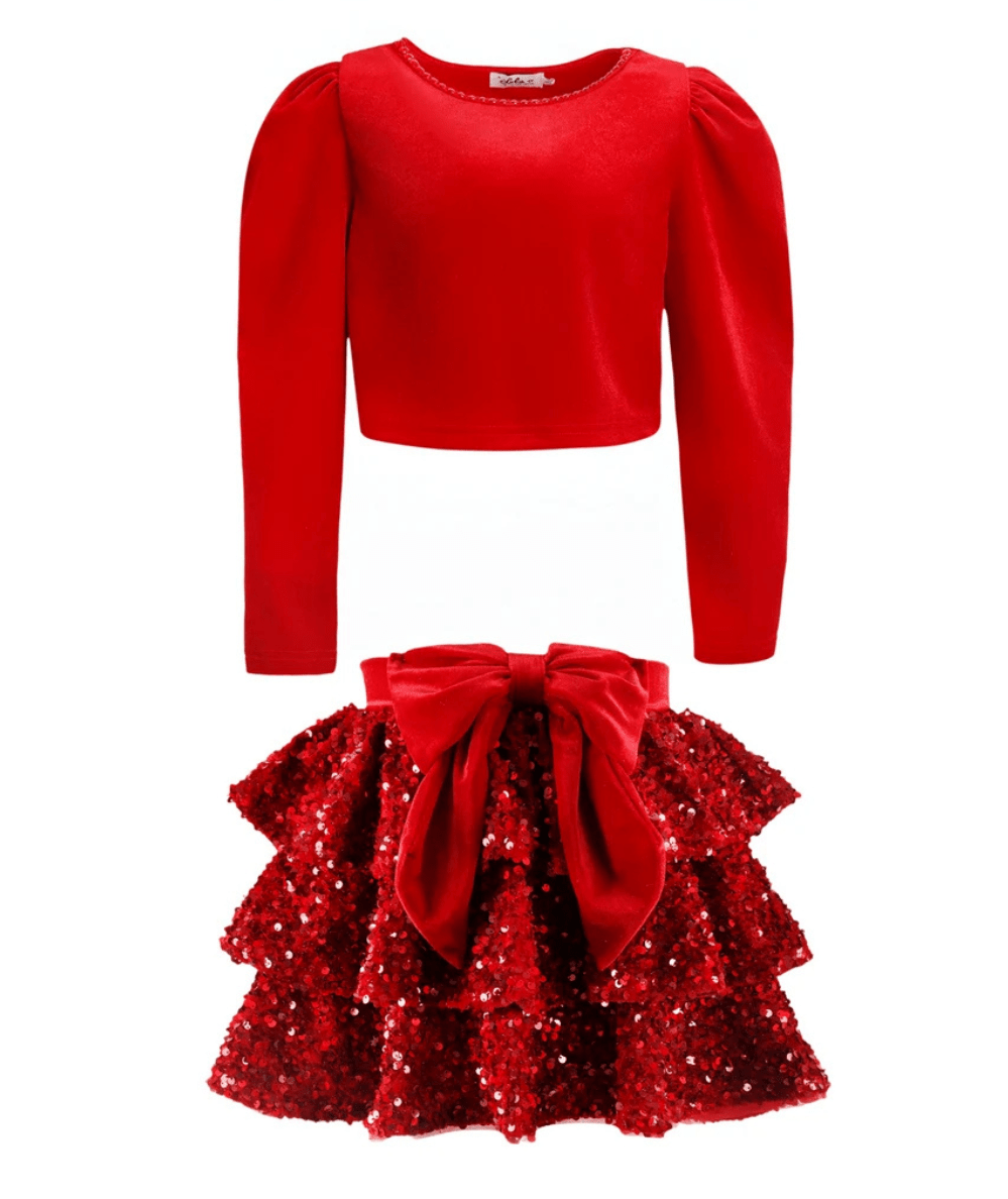 Tween Stardust Velvet Party Set in Red - CAKEWISH