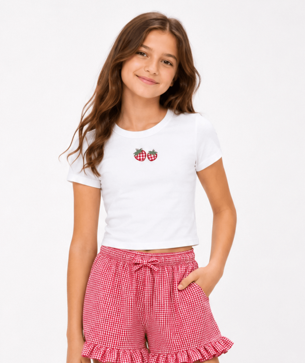 Tween Strawberry Gingham Tee - CAKEWISH
