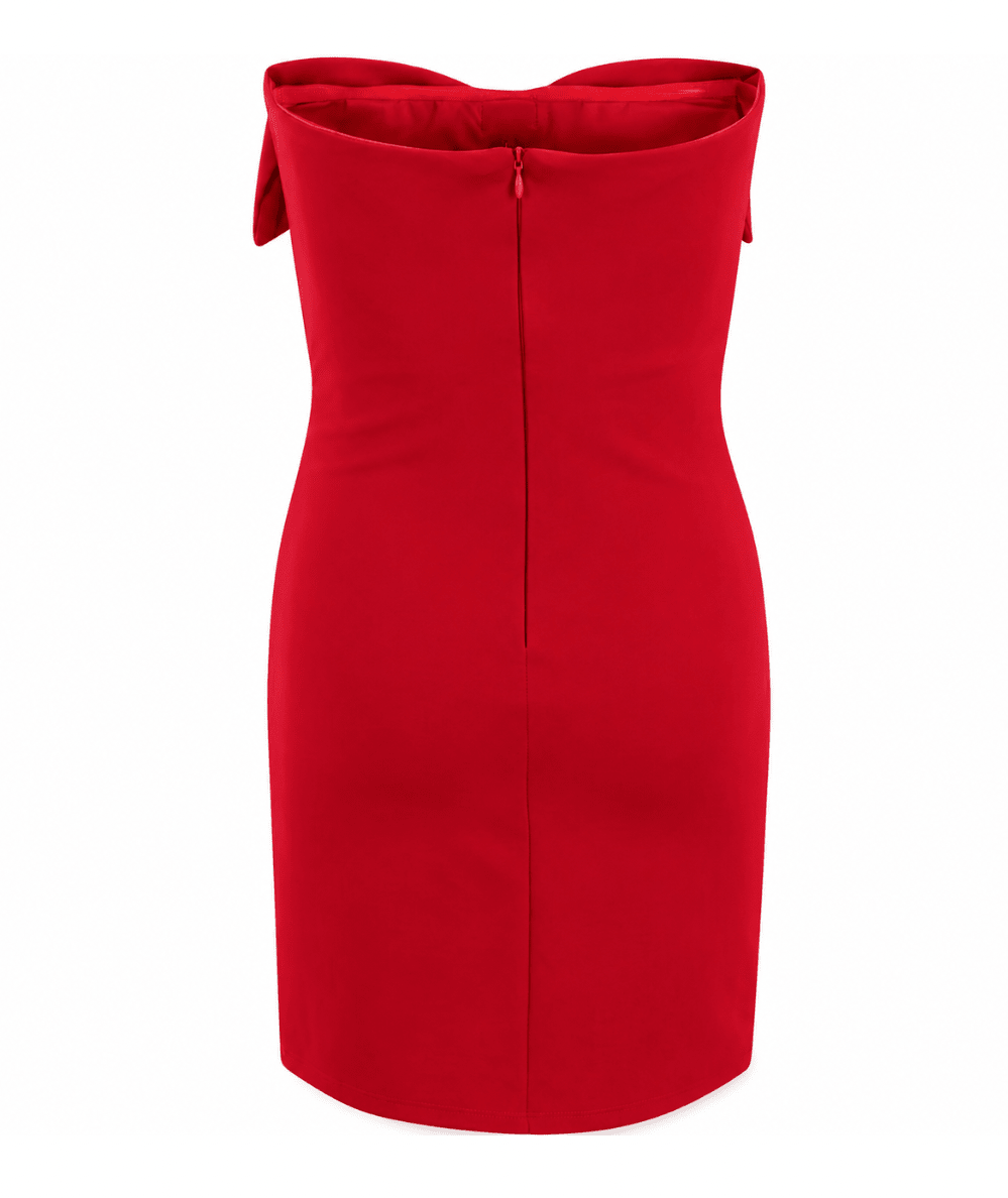 Back view of Gold Rush NYC Tween Teddie Strapless Bow Dress in Red - CAKEWISH