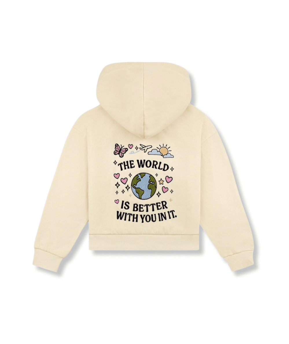 Tween “The World is Better” Zip Hoodie - CAKEWISH