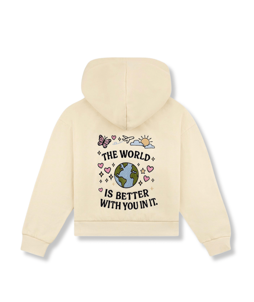 Tween “The World is Better” Zip Hoodie - CAKEWISH