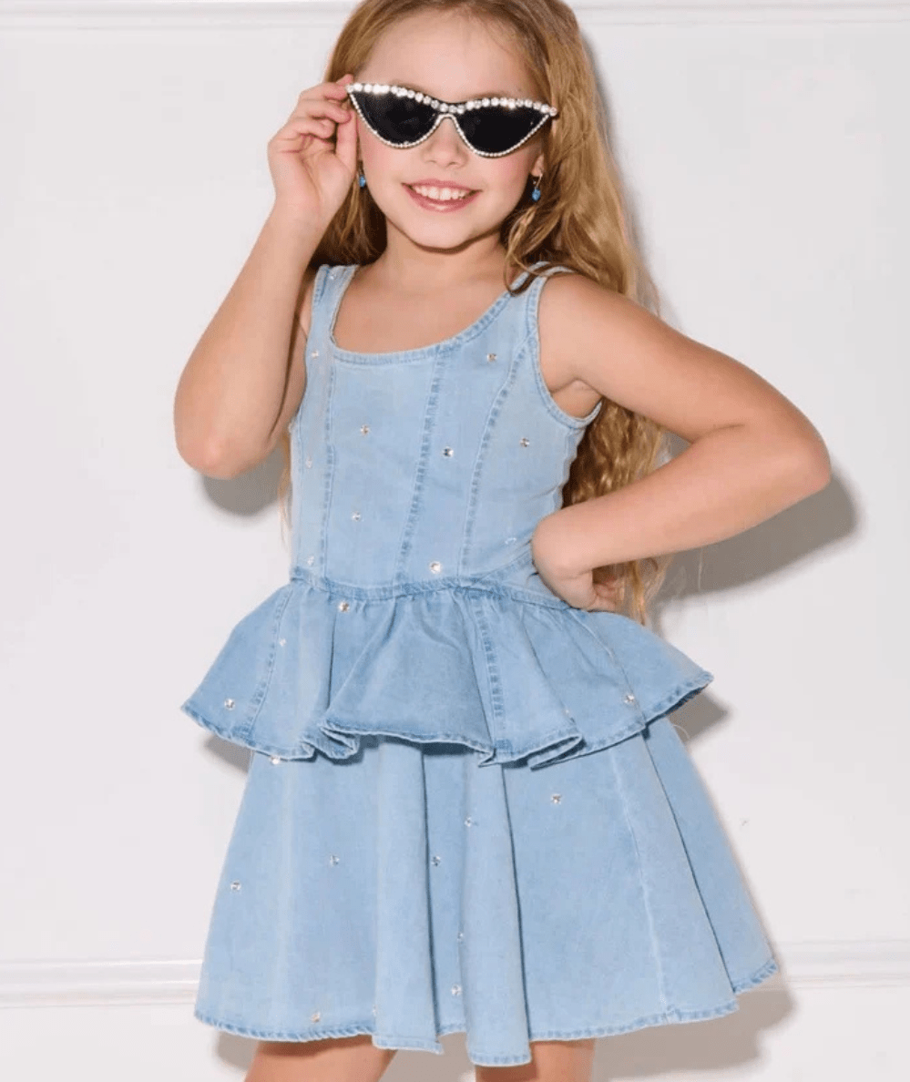 Tween Twinkle Denim Peplum Dress - CAKEWISH