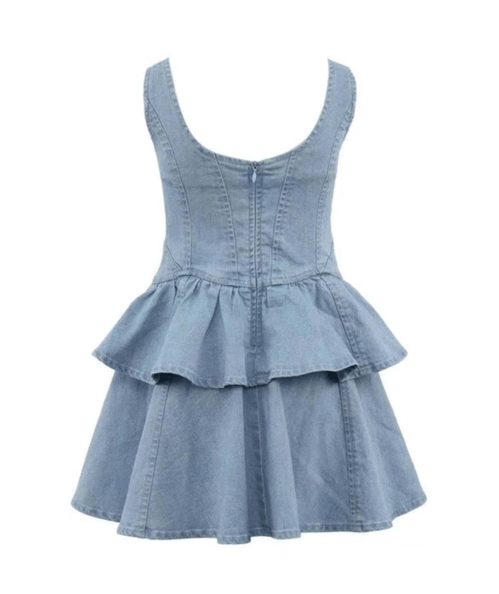 Tween Twinkle Denim Peplum Dress - CAKEWISH