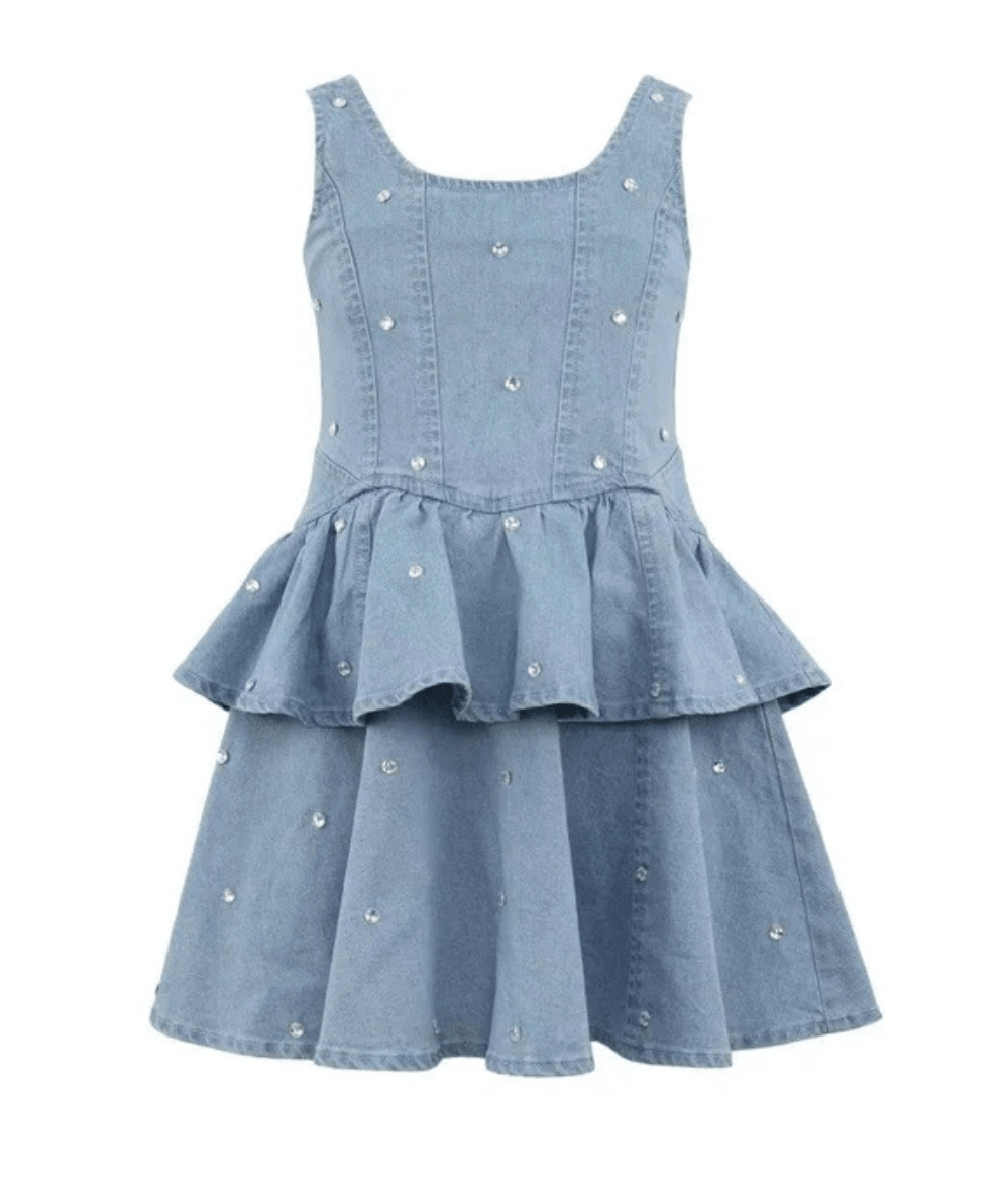 Tween Twinkle Denim Peplum Dress - CAKEWISH