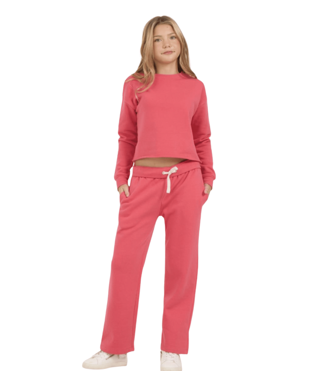 Tween Wide Leg Heart Pocket Sweatpants - CAKEWISH